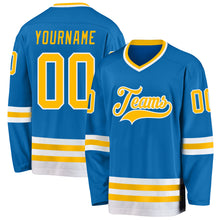 Laden Sie das Bild in den Galerie-Viewer, Custom Blue Gold-White Hockey Jersey