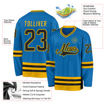 Load image into Gallery viewer, Custom Blue Black-Gold Hockey Jersey