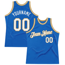 Загрузить изображение в средство просмотра галереи, Custom Blue White-Old Gold Authentic Throwback Basketball Jersey