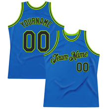 Загрузить изображение в средство просмотра галереи, Custom Blue Black-Neon Green Authentic Throwback Basketball Jersey