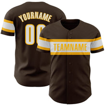 Laden Sie das Bild in den Galerie-Viewer, Custom Brown White-Gold Authentic Baseball Jersey
