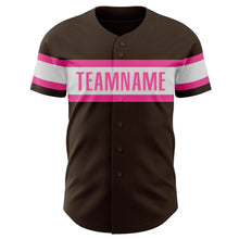 Laden Sie das Bild in den Galerie-Viewer, Custom Brown White-Pink Authentic Baseball Jersey