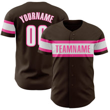Laden Sie das Bild in den Galerie-Viewer, Custom Brown White-Pink Authentic Baseball Jersey