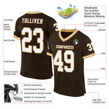 Загрузить изображение в средство просмотра галереи, Custom Brown White-Old Gold Mesh Authentic Throwback Football Jersey