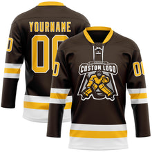 Charger l'image dans la galerie, Custom Brown Gold-White Hockey Lace Neck Jersey