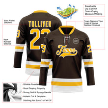 Charger l'image dans la galerie, Custom Brown Gold-White Hockey Lace Neck Jersey