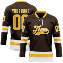 Charger l'image dans la galerie, Custom Brown Gold-White Hockey Lace Neck Jersey