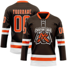 Charger l'image dans la galerie, Custom Brown Orange-White Hockey Lace Neck Jersey
