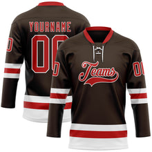 Load image into Gallery viewer, Custom Brown Red-White Hockey Lace Neck Jersey