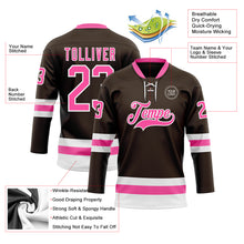 Laden Sie das Bild in den Galerie-Viewer, Custom Brown Pink-White Hockey Lace Neck Jersey