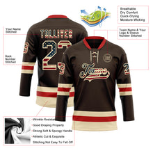 Laden Sie das Bild in den Galerie-Viewer, Custom Brown Vintage USA Flag Cream-Red Hockey Lace Neck Jersey