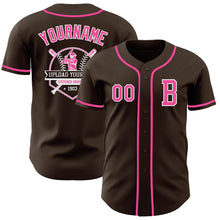 Laden Sie das Bild in den Galerie-Viewer, Custom Brown Pink-White Authentic Baseball Jersey