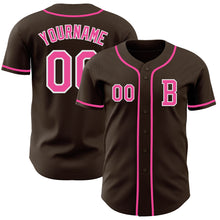 Laden Sie das Bild in den Galerie-Viewer, Custom Brown Pink-White Authentic Baseball Jersey