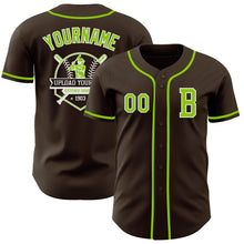Laden Sie das Bild in den Galerie-Viewer, Custom Brown Neon Green-White Authentic Baseball Jersey