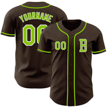 Laden Sie das Bild in den Galerie-Viewer, Custom Brown Neon Green-White Authentic Baseball Jersey