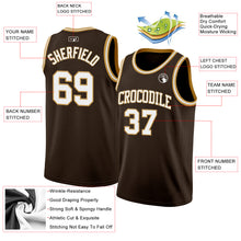 Load image into Gallery viewer, Custom Brown White-Old Gold Authentic Basketball Jersey