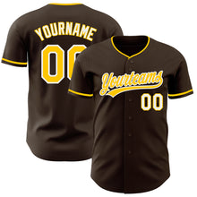 Load image into Gallery viewer, Custom Brown Yellow-White Authentic Baseball Jersey
