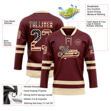 Laden Sie das Bild in den Galerie-Viewer, Custom Burgundy Vintage USA Flag-Cream Hockey Lace Neck Jersey
