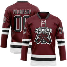 Загрузить изображение в средство просмотра галереи, Custom Burgundy Black-White Hockey Lace Neck Jersey