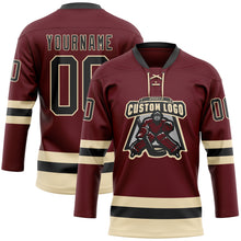 Laden Sie das Bild in den Galerie-Viewer, Custom Burgundy Black-Cream Hockey Lace Neck Jersey