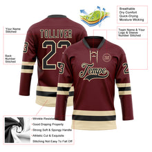 Laden Sie das Bild in den Galerie-Viewer, Custom Burgundy Black-Cream Hockey Lace Neck Jersey