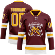 Загрузить изображение в средство просмотра галереи, Custom Burgundy Gold-White Hockey Lace Neck Jersey