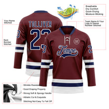 Load image into Gallery viewer, Custom Burgundy Navy-White Hockey Lace Neck Jersey