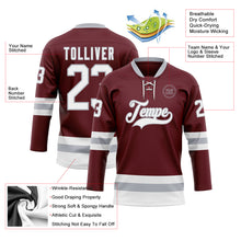 Загрузить изображение в средство просмотра галереи, Custom Burgundy White-Gray Hockey Lace Neck Jersey