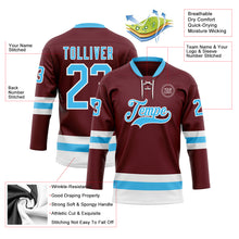 Загрузить изображение в средство просмотра галереи, Custom Burgundy Sky Blue-White Hockey Lace Neck Jersey