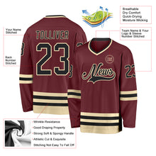 Load image into Gallery viewer, Custom Burgundy Black-Cream Hockey Jersey
