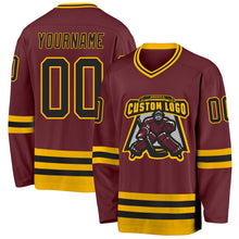 Laden Sie das Bild in den Galerie-Viewer, Custom Burgundy Black-Gold Hockey Jersey