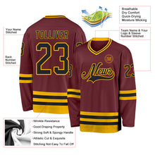 Laden Sie das Bild in den Galerie-Viewer, Custom Burgundy Black-Gold Hockey Jersey