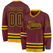 Laden Sie das Bild in den Galerie-Viewer, Custom Burgundy Black-Gold Hockey Jersey