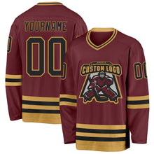 Загрузить изображение в средство просмотра галереи, Custom Burgundy Black-Old Gold Hockey Jersey