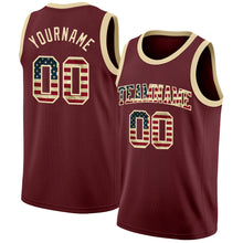 Загрузить изображение в средство просмотра галереи, Custom Burgundy Vintage USA Flag-Cream Authentic Basketball Jersey