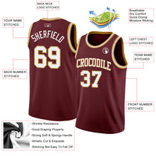Laden Sie das Bild in den Galerie-Viewer, Custom Burgundy White-Old Gold Authentic Basketball Jersey
