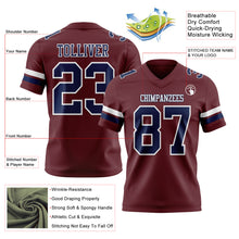 Load image into Gallery viewer, Custom Burgundy Navy-White Authentic Football Jersey