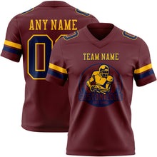 Load image into Gallery viewer, Custom Burgundy Navy-Gold Authentic Football Jersey