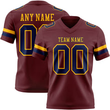 Load image into Gallery viewer, Custom Burgundy Navy-Gold Authentic Football Jersey