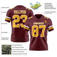 Load image into Gallery viewer, Custom Burgundy Gold-White Authentic Football Jersey