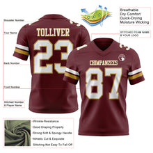 Load image into Gallery viewer, Custom Burgundy White-Old Gold Authentic Football Jersey