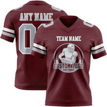 Load image into Gallery viewer, Custom Burgundy Gray-White Authentic Football Jersey
