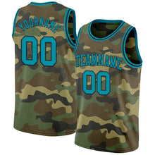 Laden Sie das Bild in den Galerie-Viewer, Custom Camo Teal-Black Authentic Salute To Service Basketball Jersey
