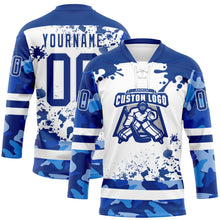 Загрузить изображение в средство просмотра галереи, Custom Camo Royal-White Splash Hockey Lace Neck Jersey