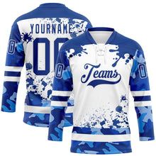 Загрузить изображение в средство просмотра галереи, Custom Camo Royal-White Splash Hockey Lace Neck Jersey