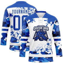 Загрузить изображение в средство просмотра галереи, Custom Camo Thunder Blue-White Splash Hockey Lace Neck Jersey