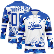 Загрузить изображение в средство просмотра галереи, Custom Camo Thunder Blue-White Splash Hockey Lace Neck Jersey