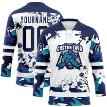 Загрузить изображение в средство просмотра галереи, Custom Camo Navy-White Splash Hockey Lace Neck Jersey