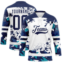 Загрузить изображение в средство просмотра галереи, Custom Camo Navy-White Splash Hockey Lace Neck Jersey