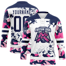 Загрузить изображение в средство просмотра галереи, Custom Camo Navy-White Splash Hockey Lace Neck Jersey